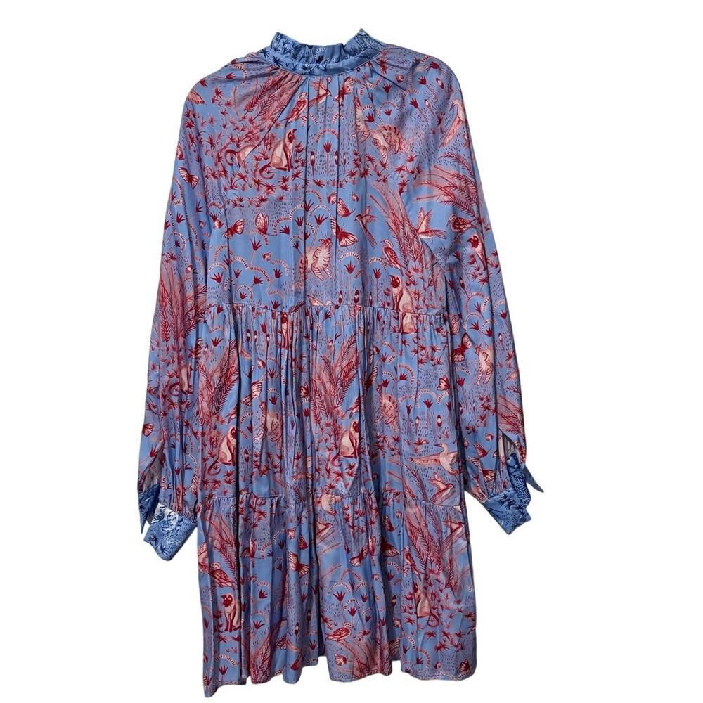 Stine Goya Blue Pink Jasmine Floral Jungle Long Sleeve Mini Dress Size Small - Picture 3 of 5